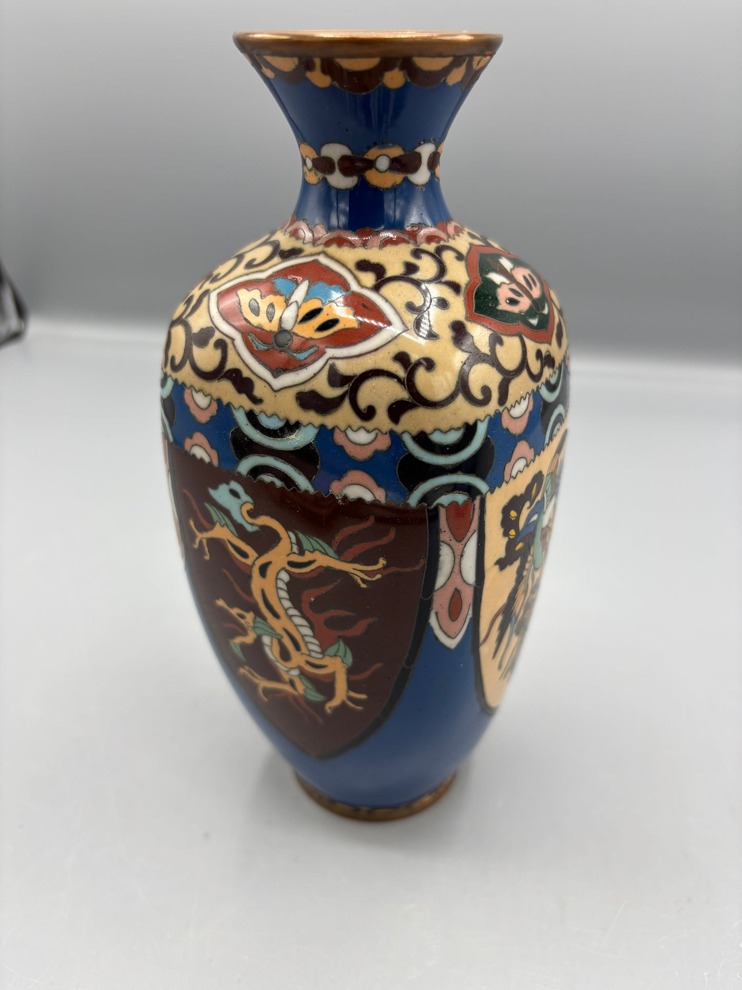 Japanese Cloisonné enamel vase Mythical creatures
