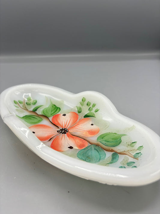 Floral milk glass dish