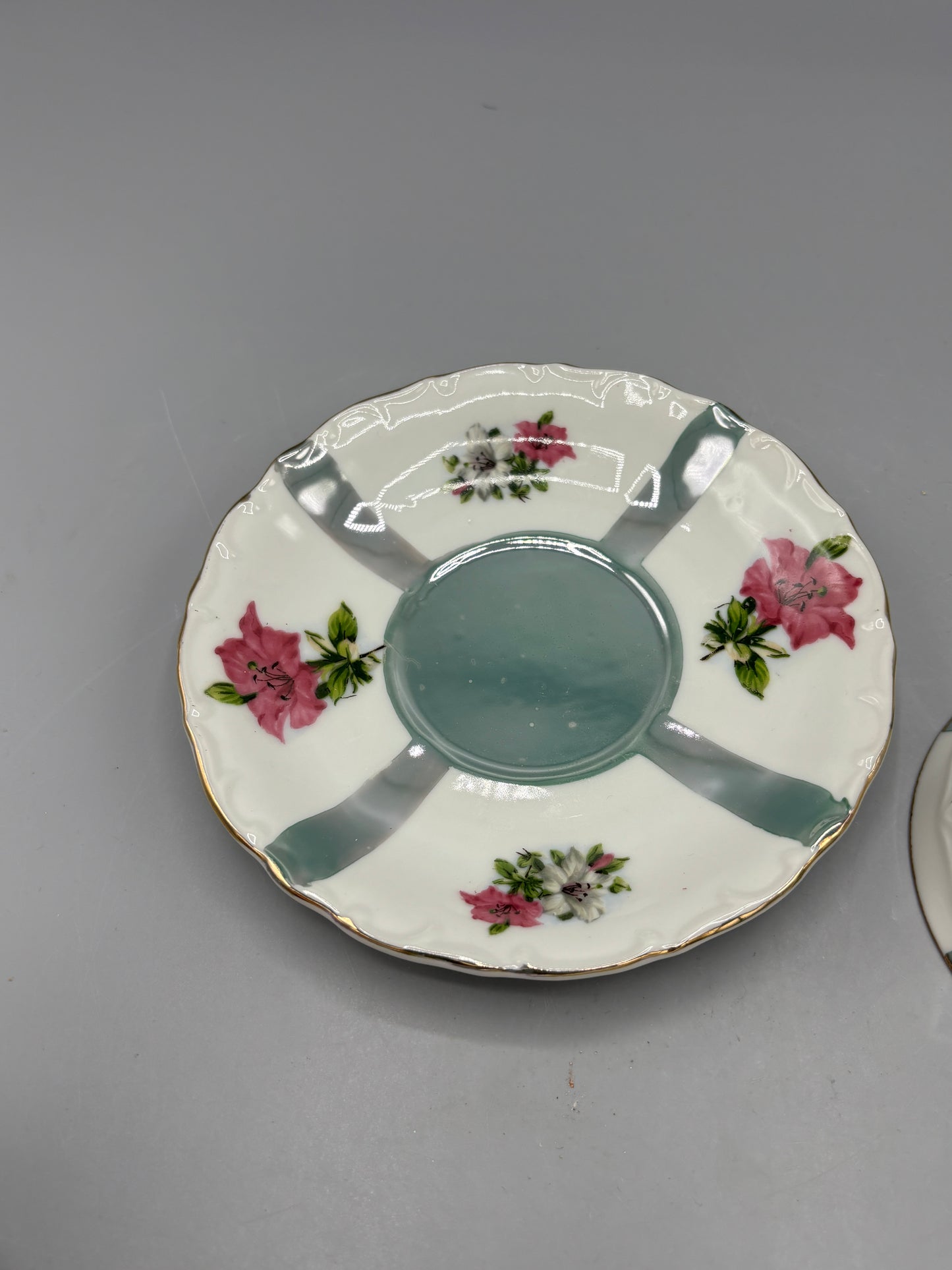 Vintage porcelain teacup & saucer with pink flowers