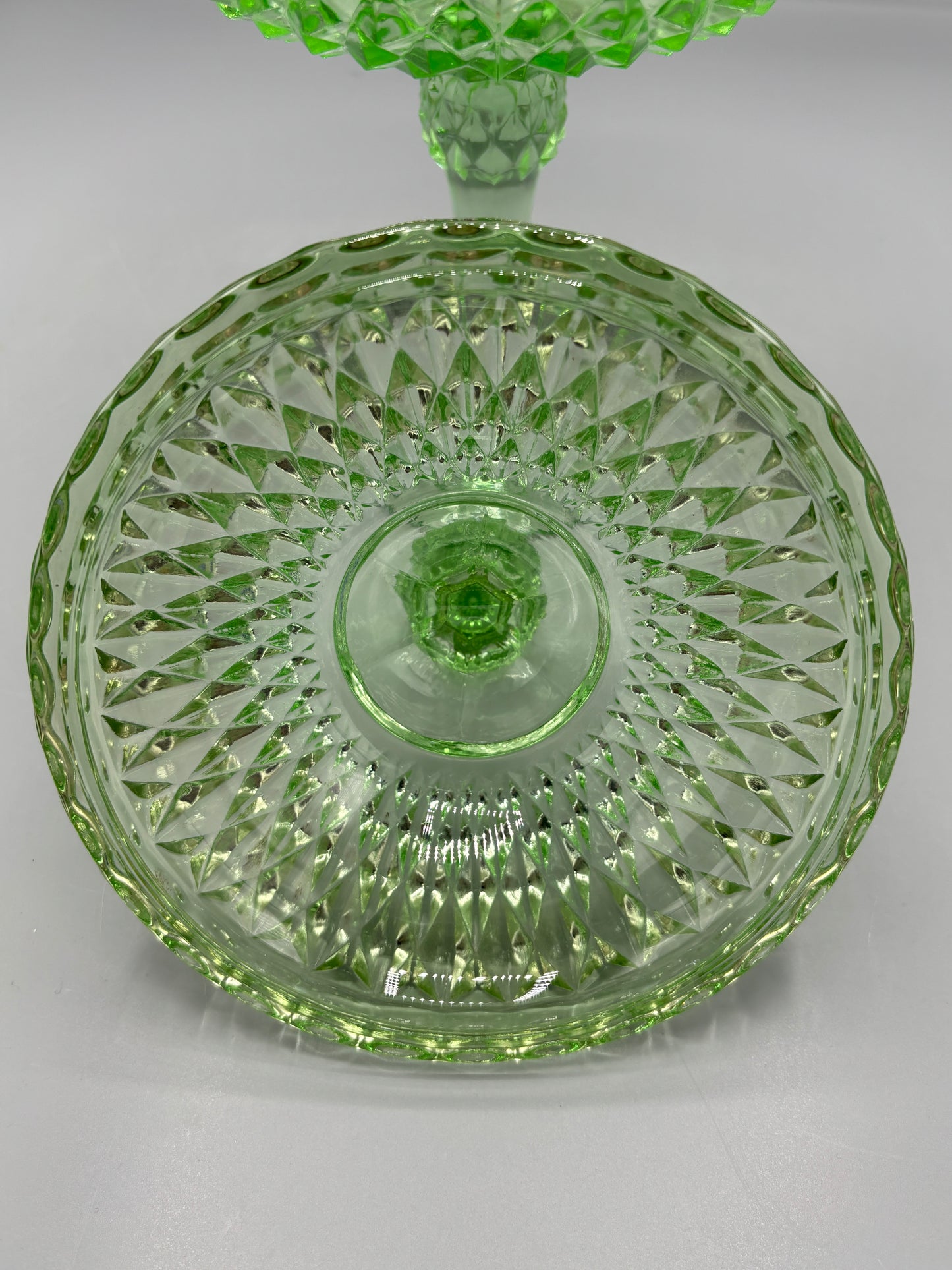 Vintage Indiana glass diamond point green pedestal dish