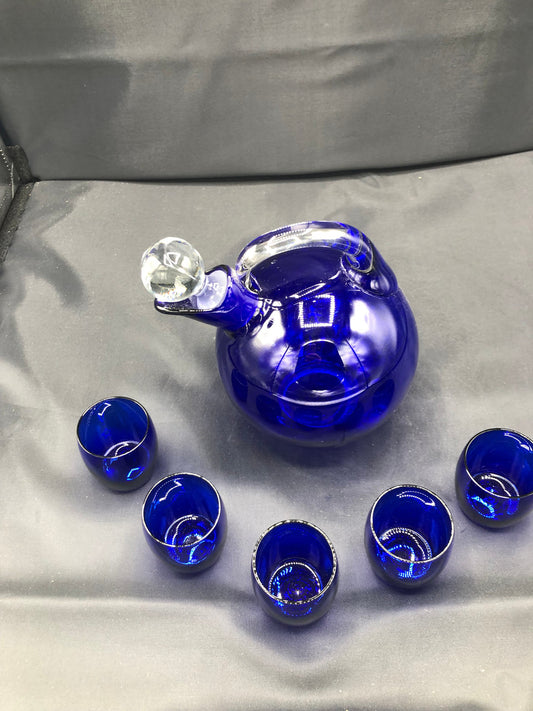 Cambridge Cobalt Blue w/Pitcher & 5 glasses