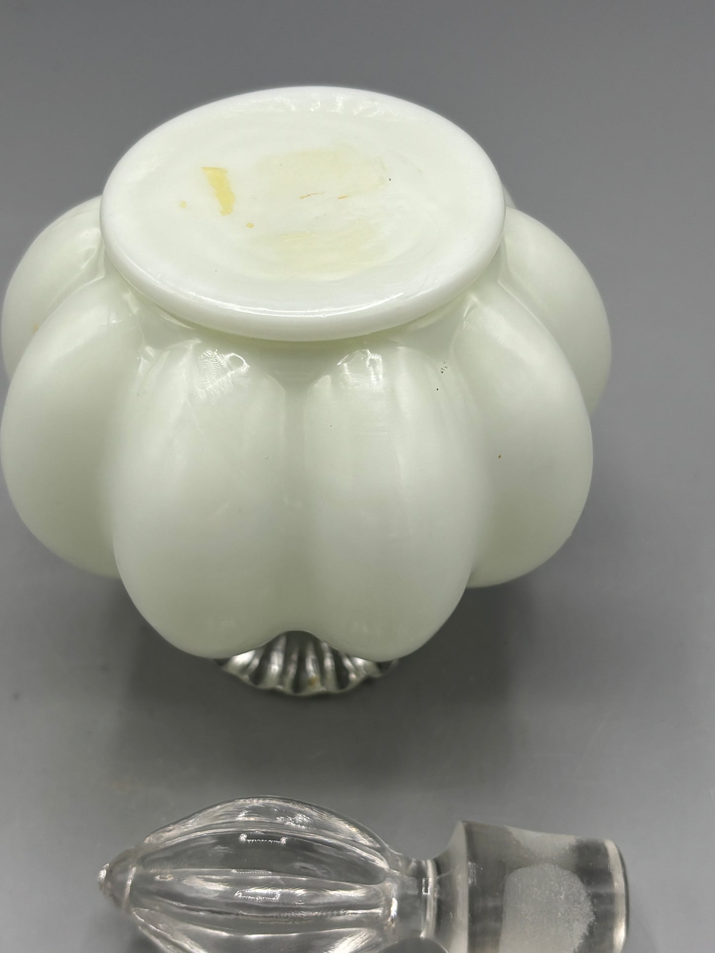 Vintage Fenton silver crest milk glass perfume bottle with stopper