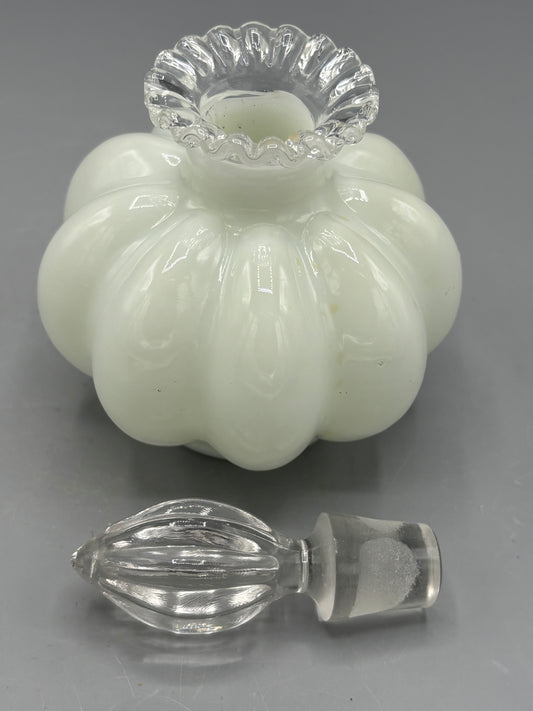 Vintage Fenton silver crest milk glass perfume bottle with stopper
