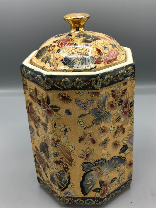 Chinoiserie Octagon Butterfly Canister Jar