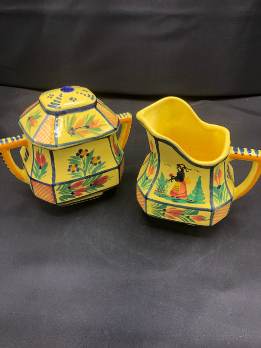 Quimper Soleil yellow Creamer & Sugar