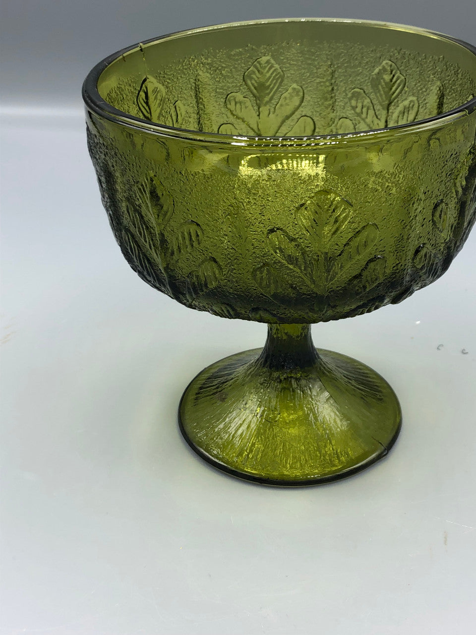 Avocado green Indiana glass Oak Leaf pattern