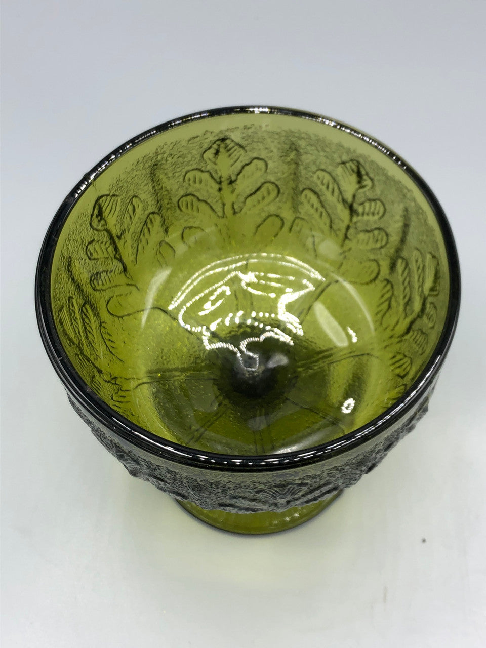 Avocado green Indiana glass Oak Leaf pattern