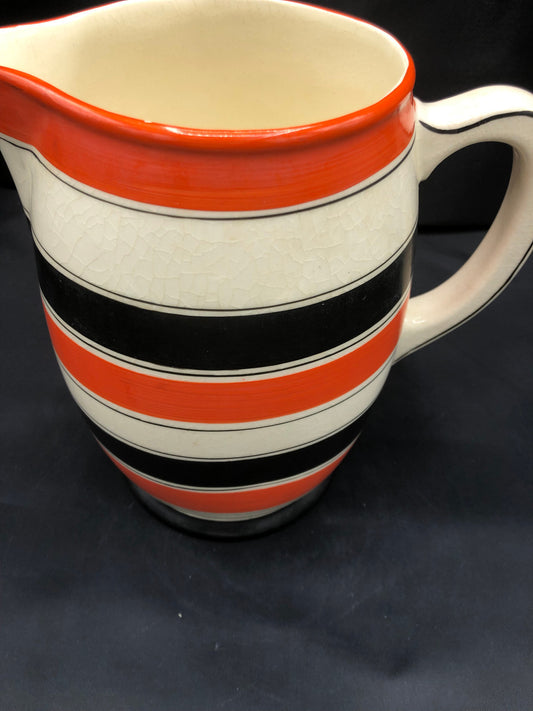 Vintage  Czech Erphila Black & Orange Stripe Pottery Pitcher