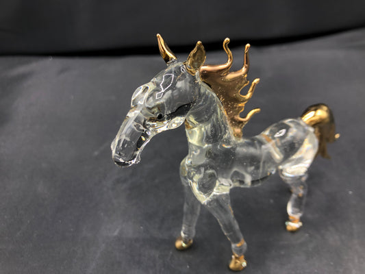 Hand blown glass Horse with gold accents