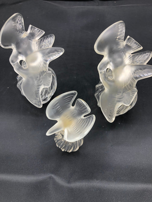 Lalique glass set of 3 bird perfume bottles