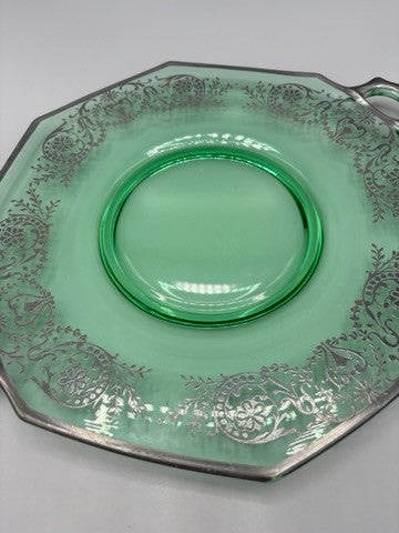 Beaded lace green depression uranium embossed platter