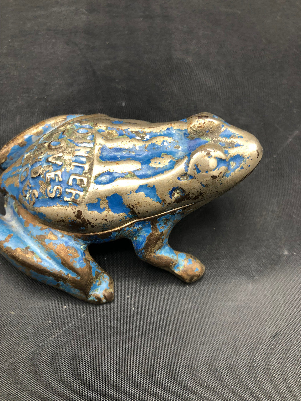 Cast Iron Advertising Frog &  Match Safe