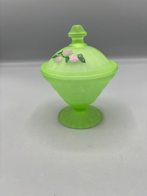 Uranium glass covered candy bowl