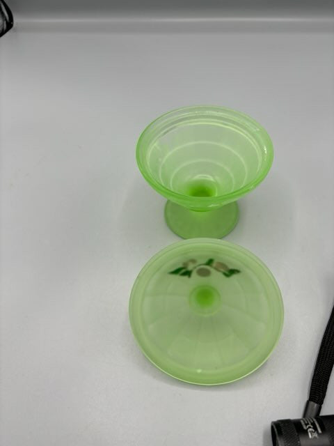 Uranium glass covered candy bowl