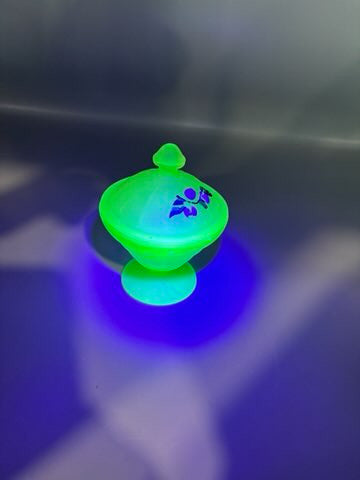 Uranium glass covered candy bowl