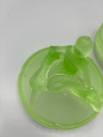 Vintage L E Smith green satin Uranium glass powder jar