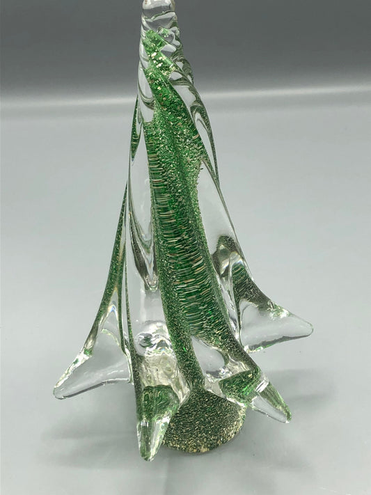 Beautiful Art glass Christmas Tree with silver glitter