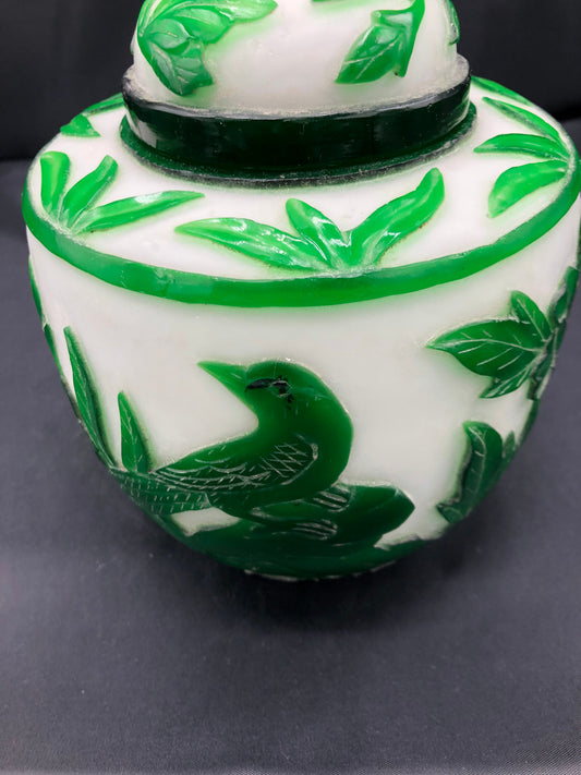 Chinese Peking glass Emerald green & white ginger jar