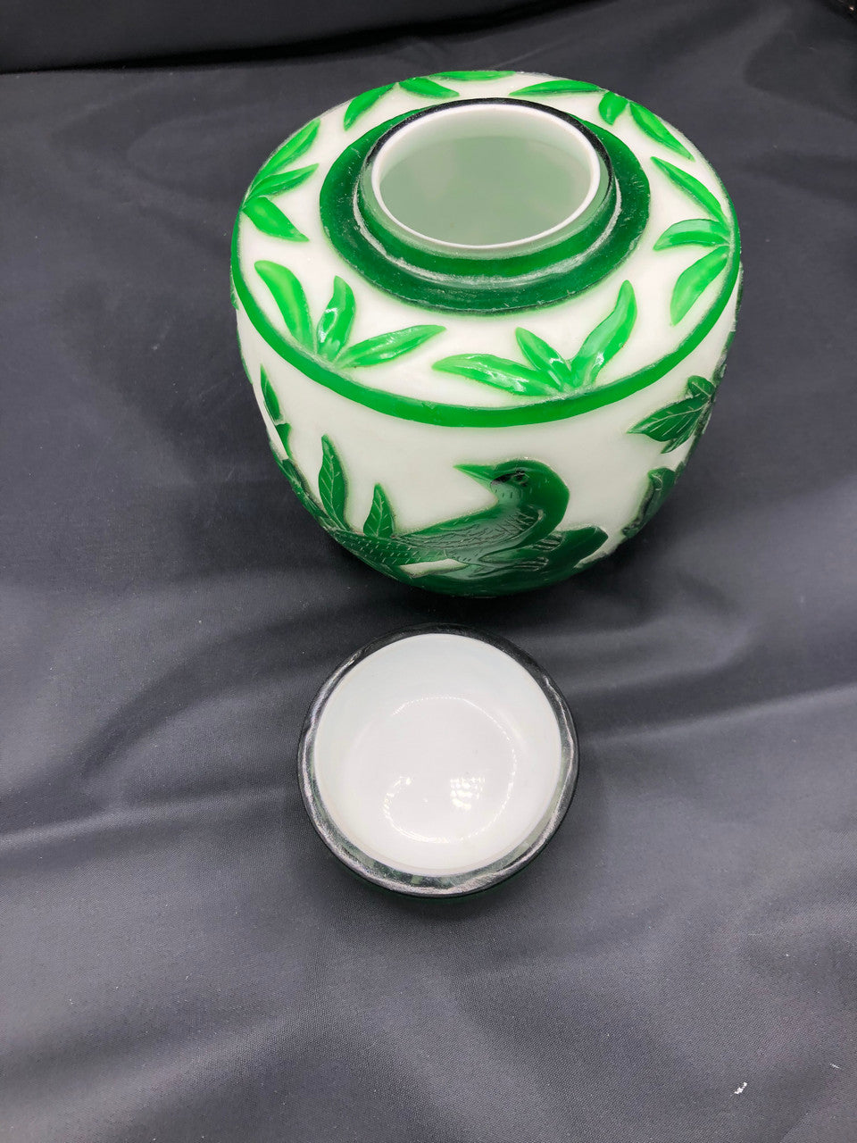 Chinese Peking glass Emerald green & white ginger jar