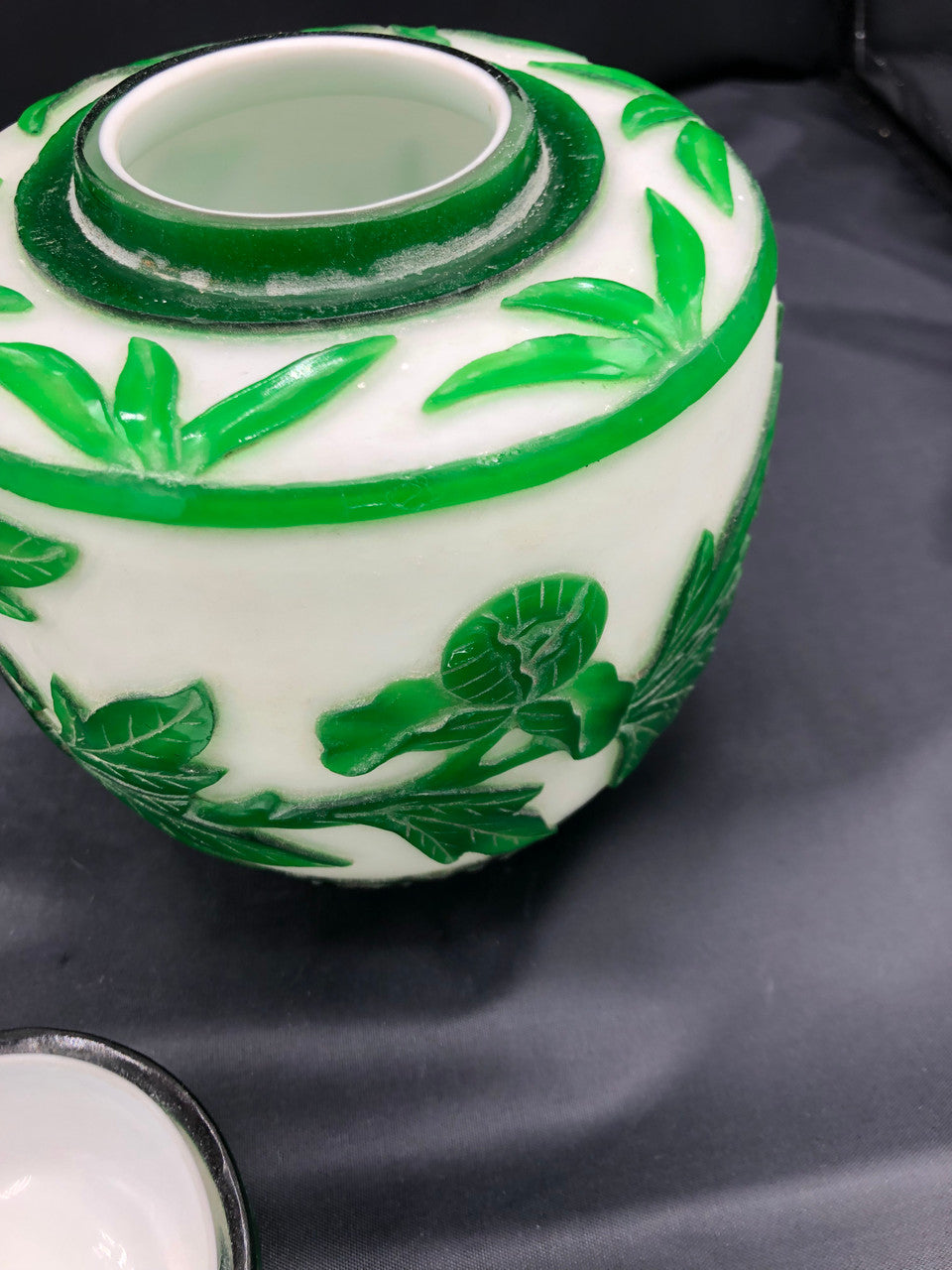 Chinese Peking glass Emerald green & white ginger jar