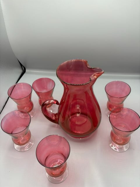 Cranberry Pitcher & 6 glass set