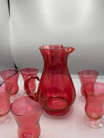 Cranberry Pitcher & 6 glass set