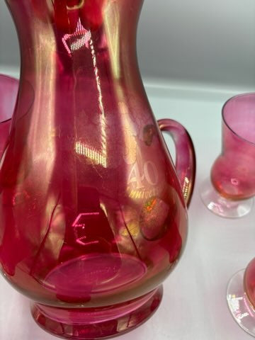 Cranberry Pitcher & 6 glass set