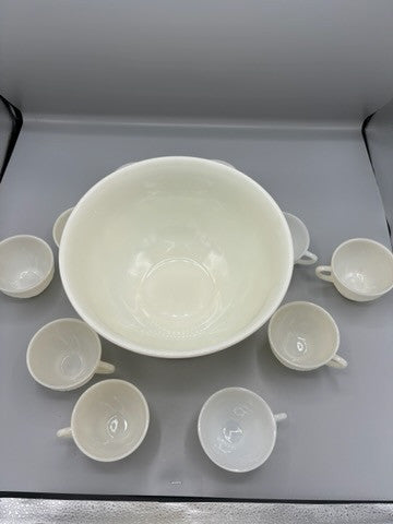 Vintage Anchor Hocking punch bowl set & 9 cups