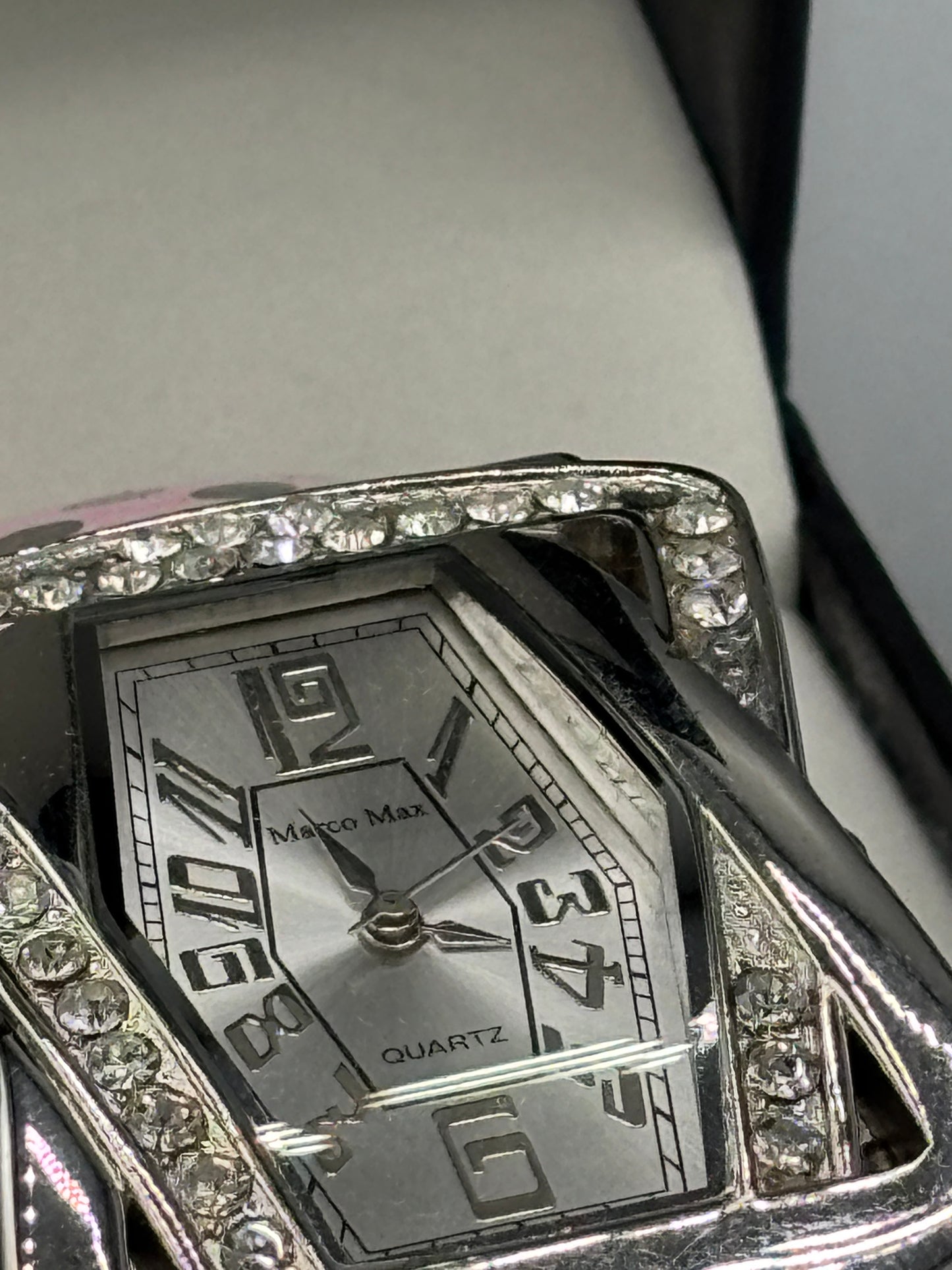 Rhinestone fashion watch with pink polka dot