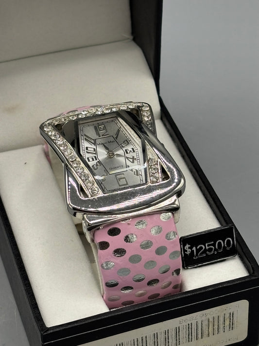 Rhinestone fashion watch with pink polka dot