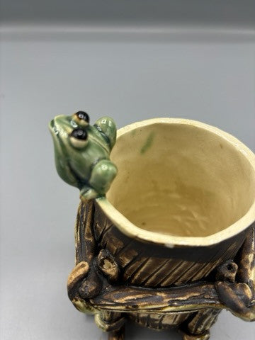 Vintage studio art pottery vase/cup with small frog