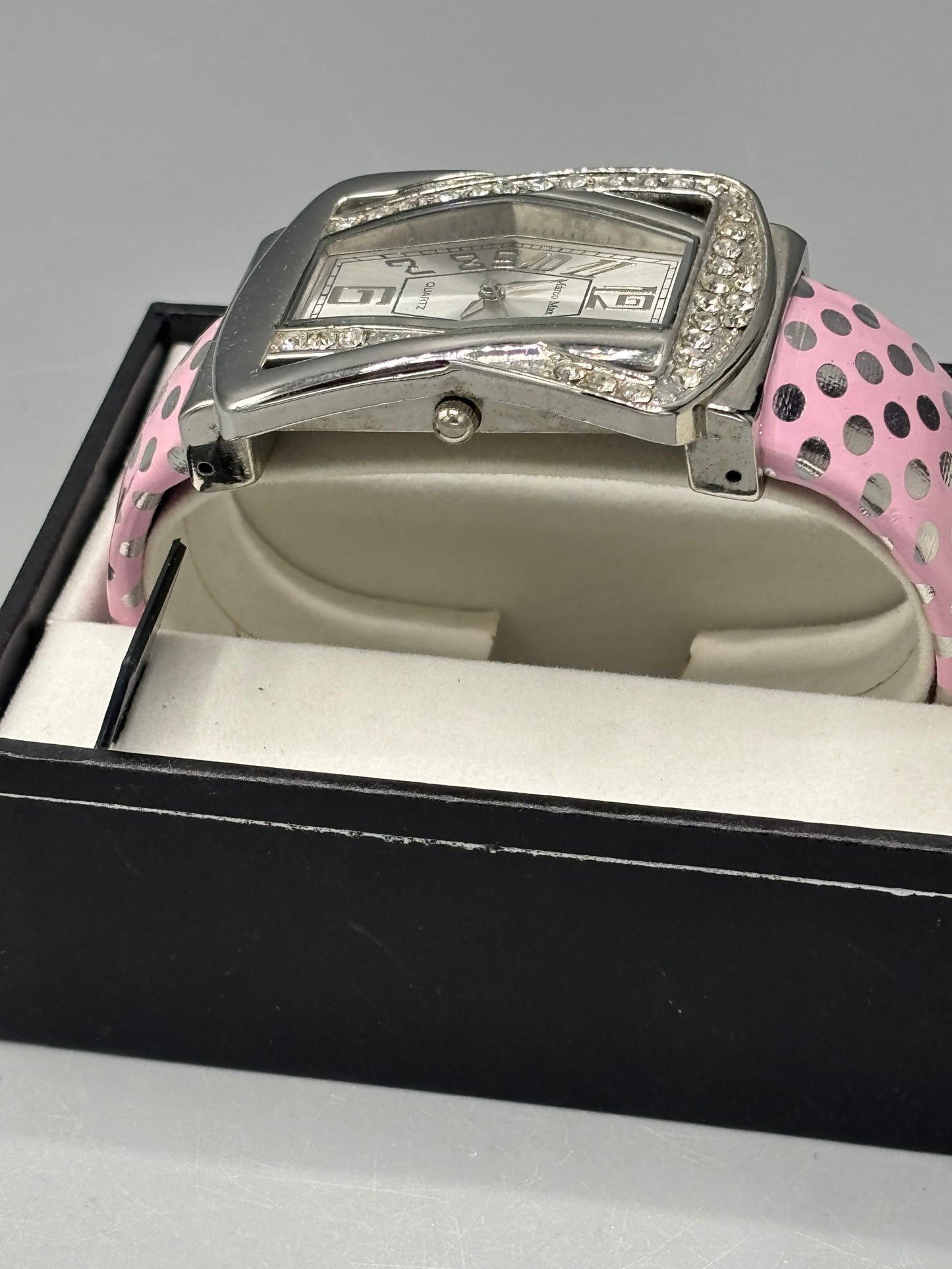 Rhinestone fashion watch with pink polka dot