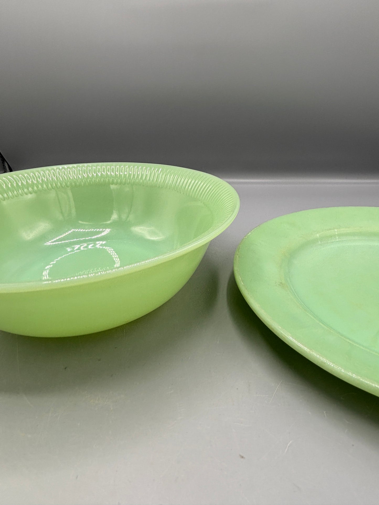 2 piece Fire King Jadeite bowl and plate set