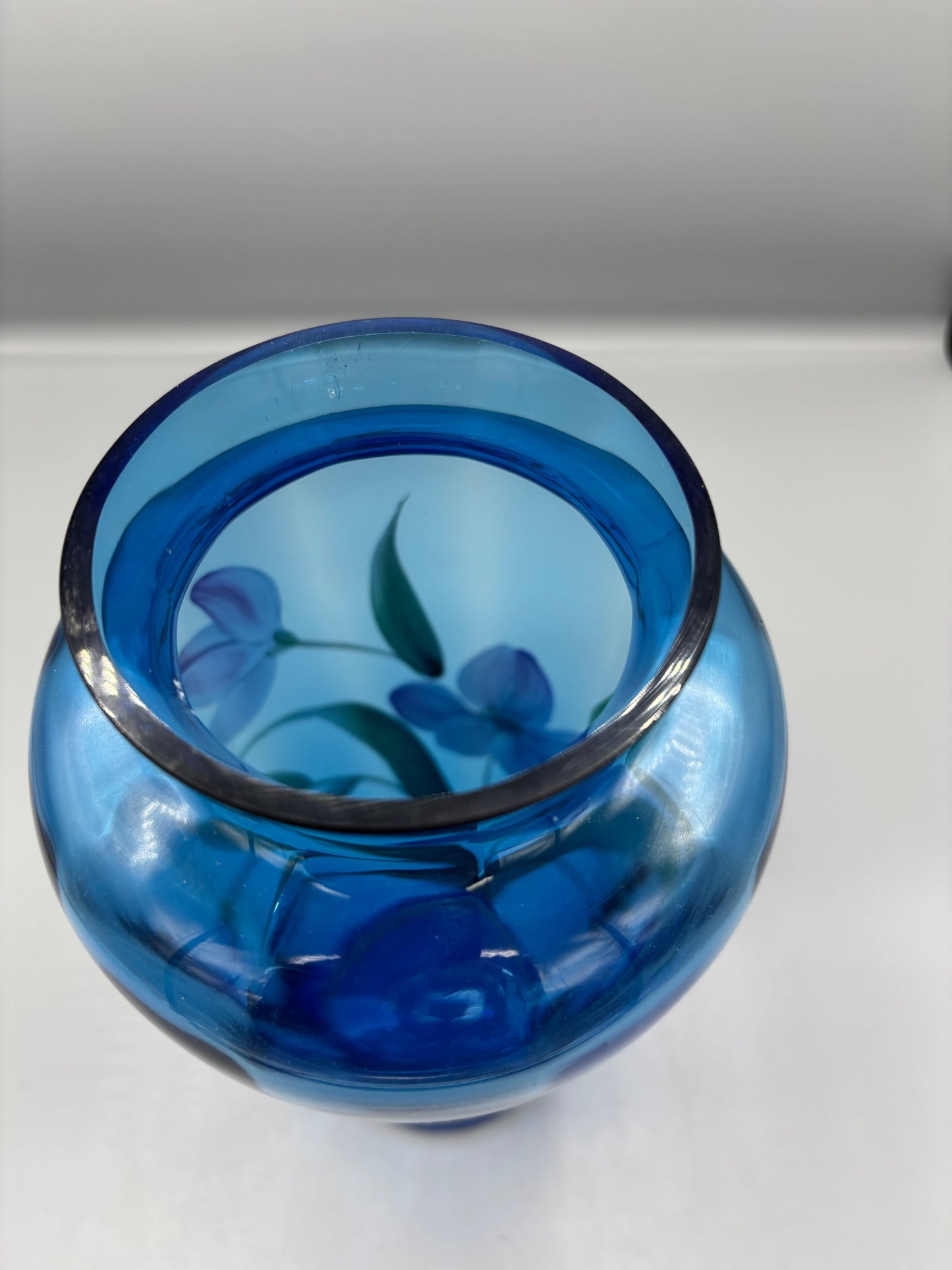 Fenton Twilight blue glass vase with floral design
