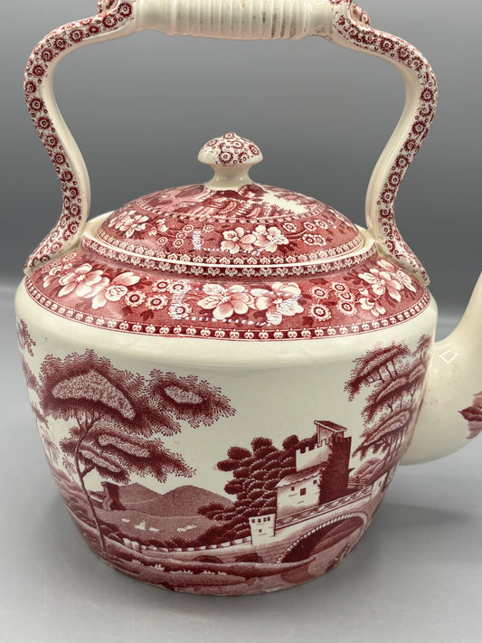 Spode Tower pink teapot with landscape scene
