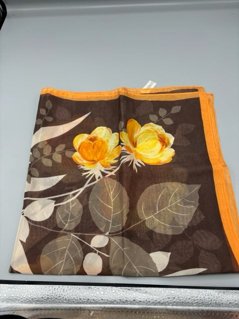 Brown, Orange and Cream leaf design scarf