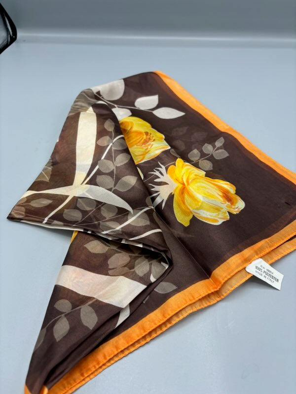 Brown, Orange and Cream leaf design scarf