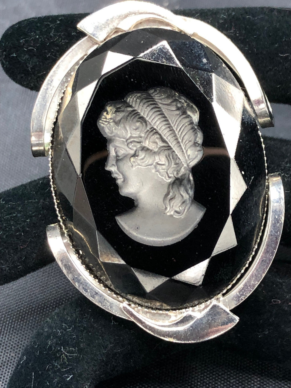 Black glass Intaglio Cameo Brooch