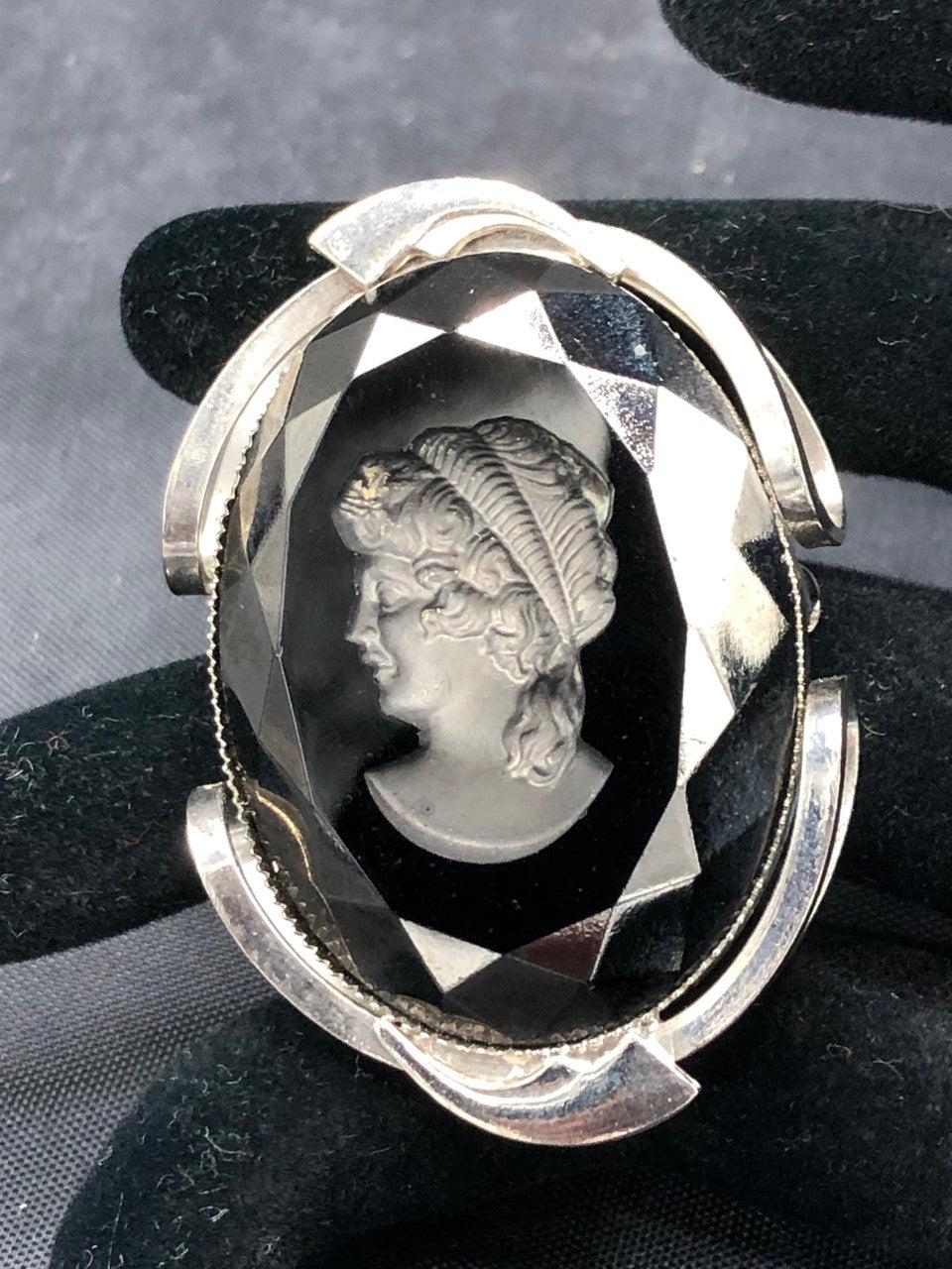 Black glass Intaglio Cameo Brooch