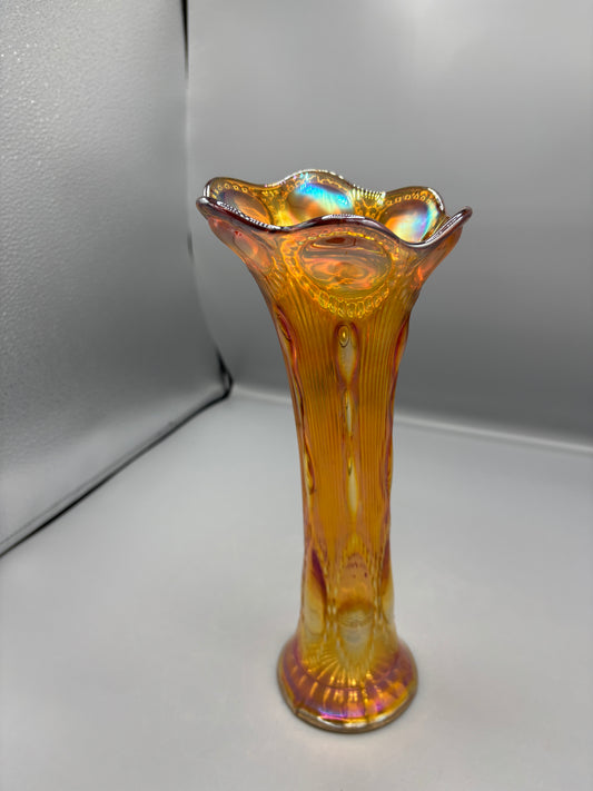 Imperial glass marigold "Beaded bullseye swung vase