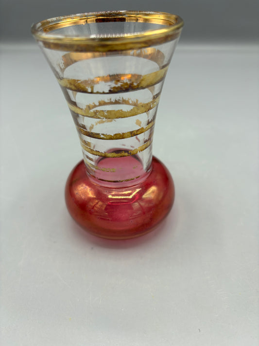 Vintage Bartlett Collings bud vase with red base gold stripes