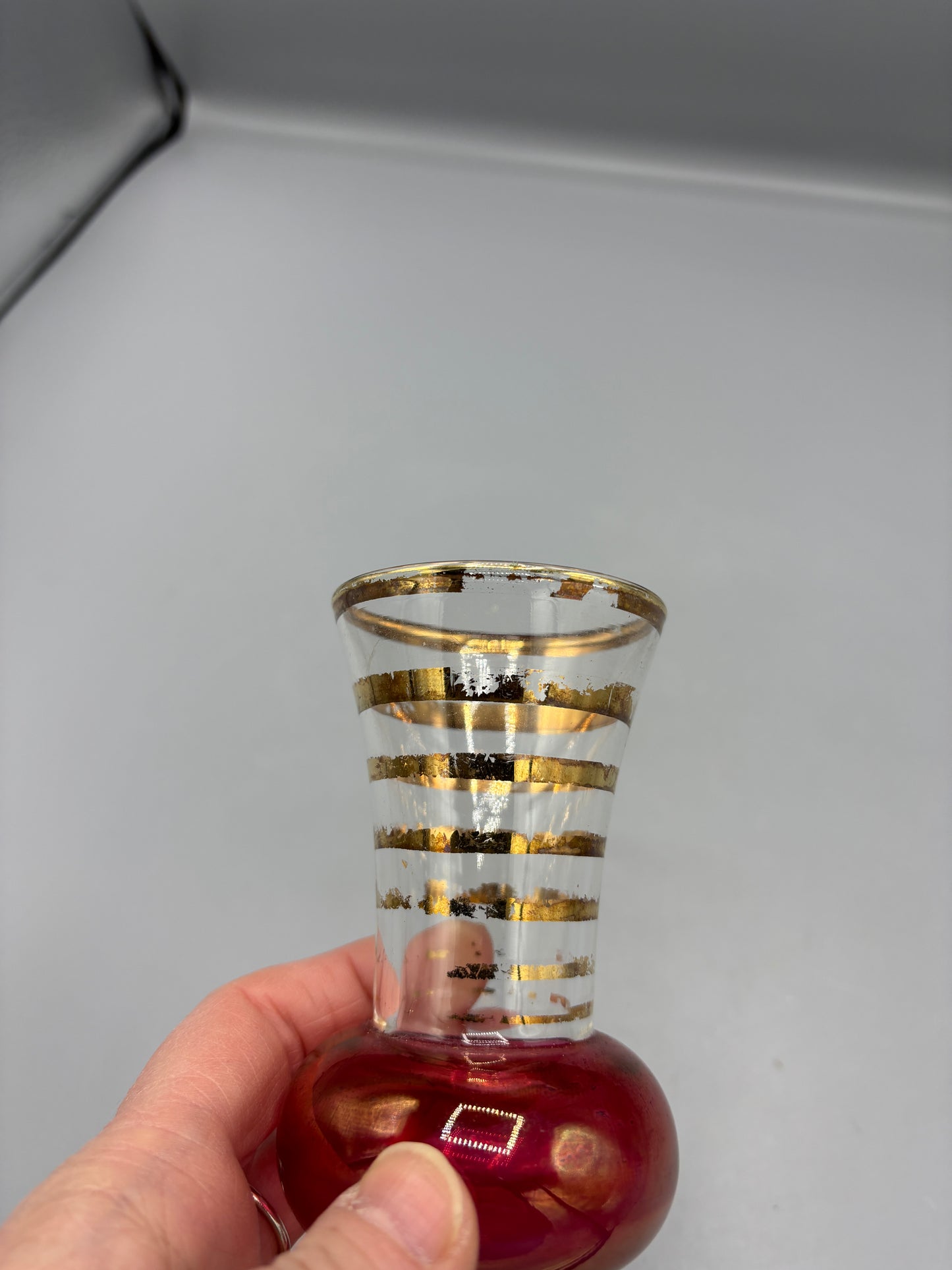 Vintage Bartlett Collings bud vase with red base gold stripes