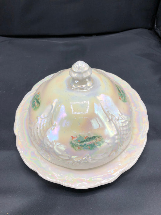 Lusterware fish serving plate with lid