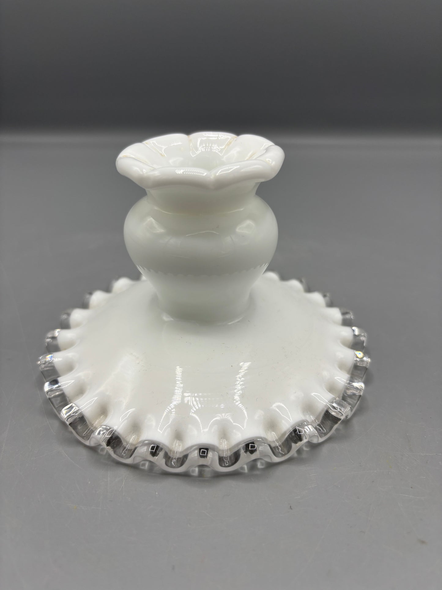 Fenton silver crest ruffled rim candleholder