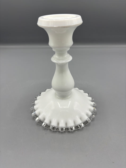Fenton silvercrest 6 candlestick with clear rim