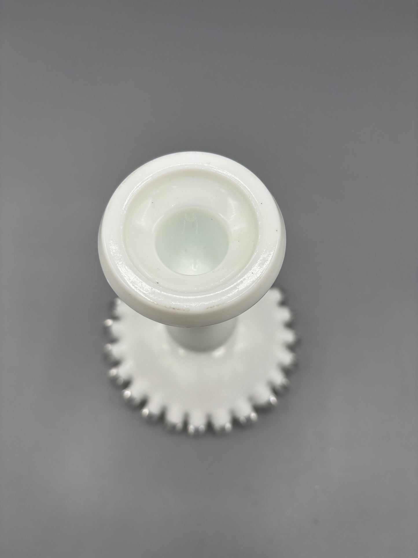 Fenton silvercrest 6 candlestick with clear rim