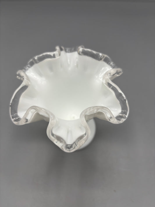 Fenton silver crest milk glass vase with ruffle rim