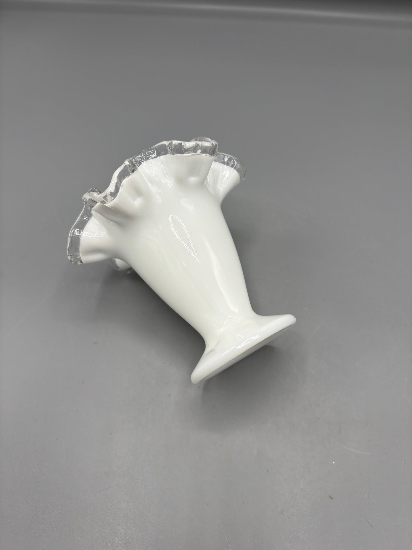 Fenton silver crest milk glass vase with ruffle rim