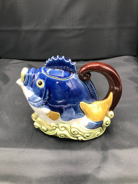 CBK LTD Nouveau Majolica Fish Teapot