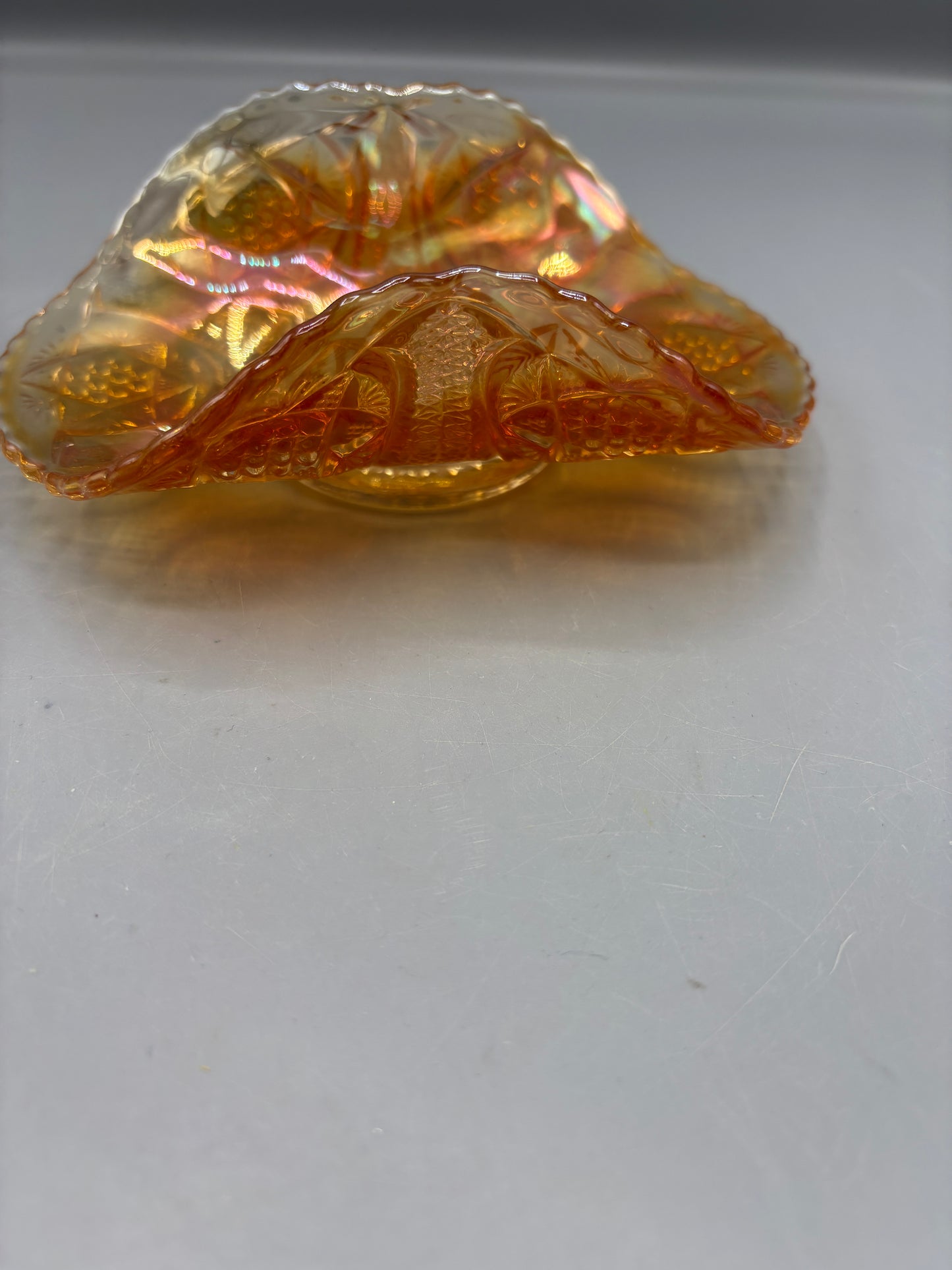 Vintage Fenton Northern star marigold glass tray